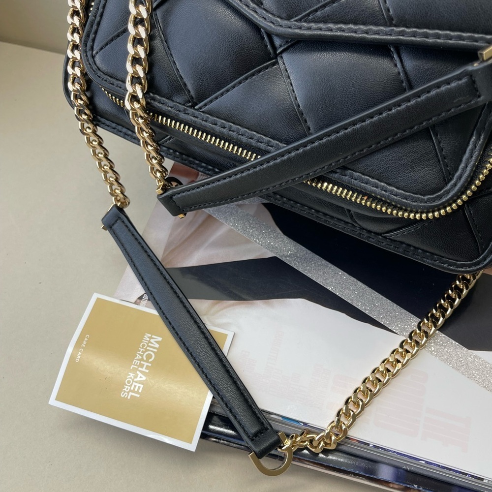 (new+card) Michael Kors Regina flap shoulder bag crossbody black leather quilted - Picture 15 of 16